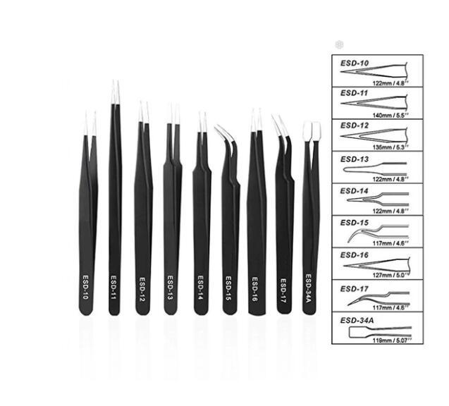 Stainless steel 10 Piece canvas bag tweezers Kit