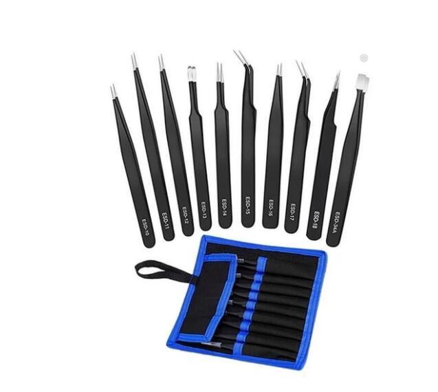 Stainless steel 10 Piece canvas bag tweezers Kit